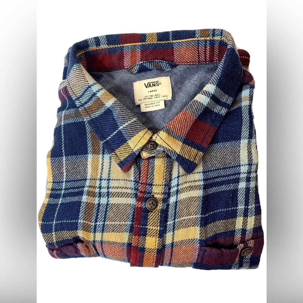 VANS Off The Wall 100% Cotton Plaid Button-Down Tailored Fit Men’s Shirt, Size L
